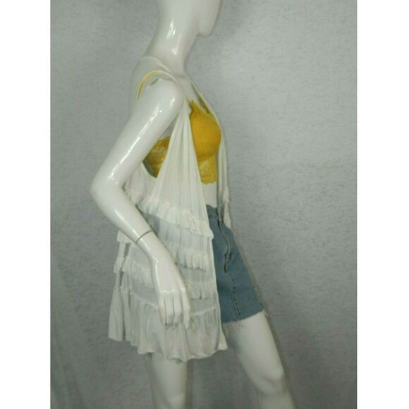 Pol Clothing Cardigan White Open Front Sleeveless Ruffle Cotton - Picture 3 of 7